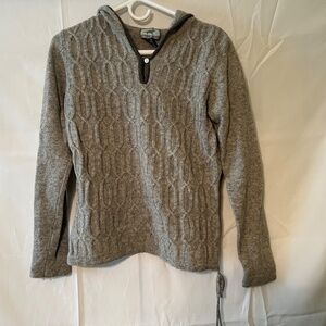 Horny Toad lambswool hooded, cable knit sweater